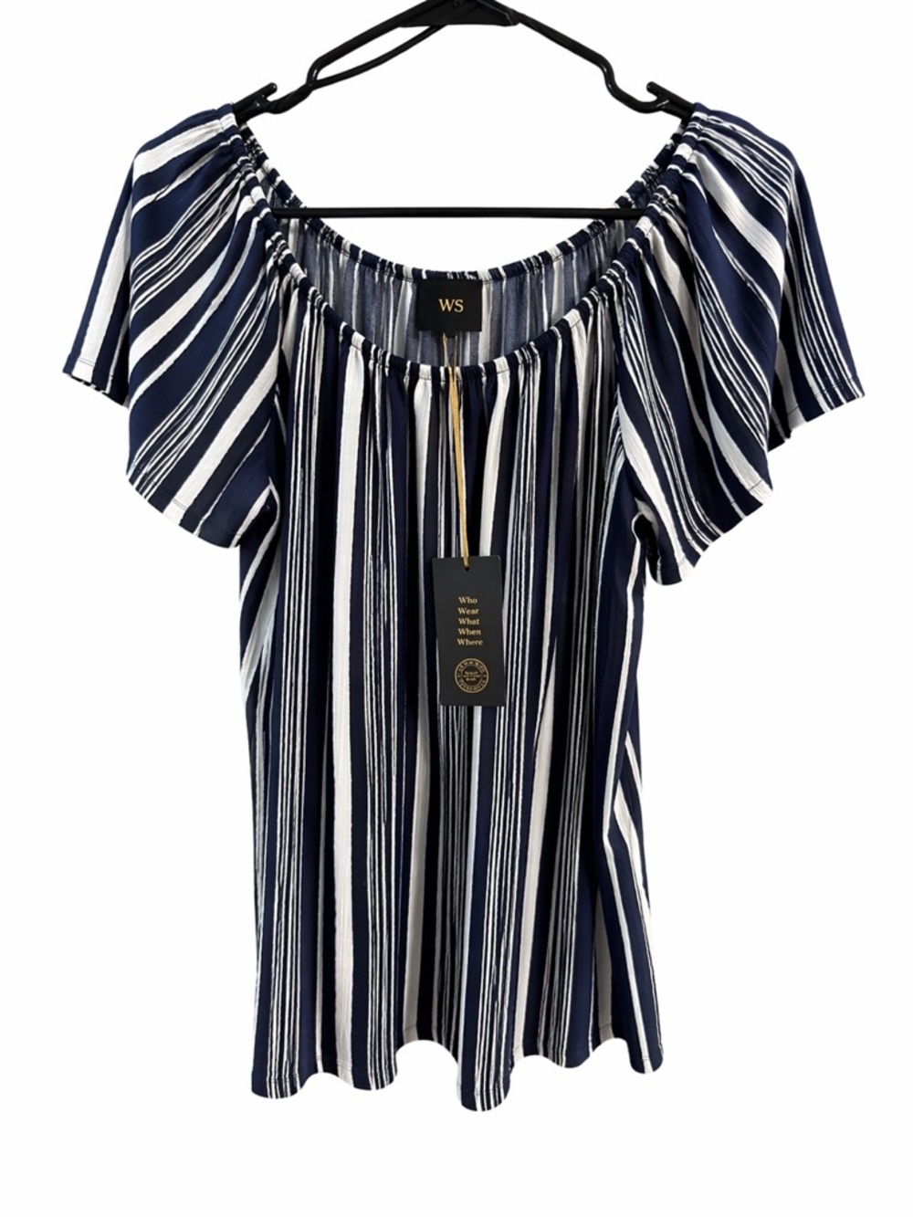 NWT W5 Black White Striped Off Shoulder Blouse Short Sleeve Top